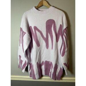 SHEIN Women Abstract Print Crew Neck Sweater‎ Size Medium Color pink white